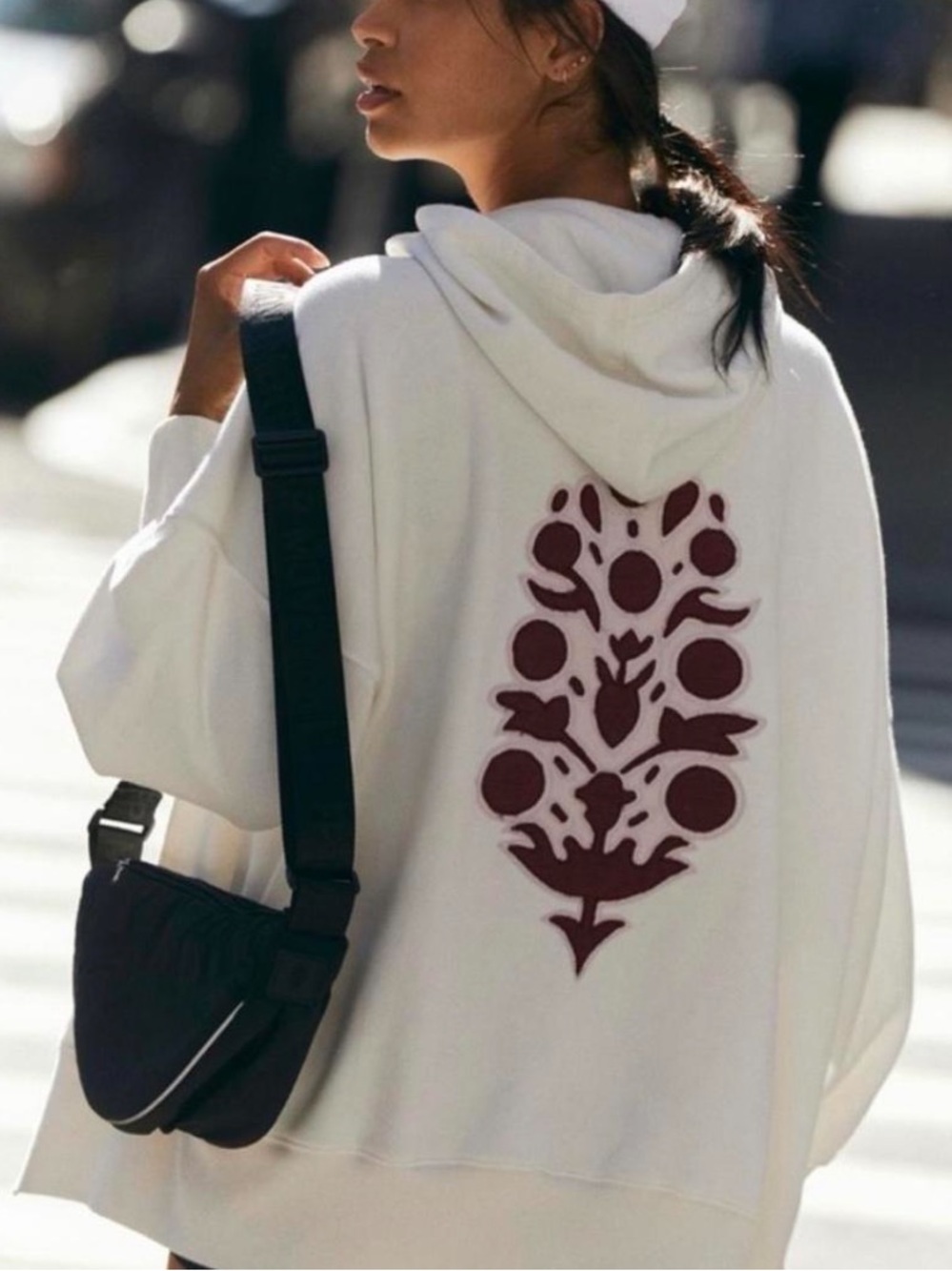 Free people Movement SPRINT TO THE FINISH LOGO HOODIE in White/Poppy combo